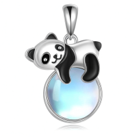 wholesale 925 Sterling Silver Panda Pendant Necklace Wholesale With Moonstone Base-P-Panda-B Without Chain