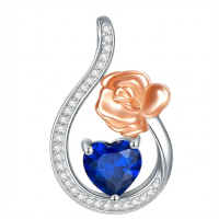 wholesale 925 Sterling Silver Rose & Blue Sapphire Heart Cross Moon Star Pendant Necklace for Women Gifts-07-Style 7 Without Chain