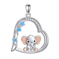 wholesale 925 Sterling Silver Elephant Pendant Heart-Shaped Blue Crystal Necklaces Gifts for Girls and Women-Elephant Without Chain