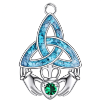 wholesale 925 Sterling Silver Triquetra Celtic Knot with Turquoise and Emerald Heart Claddagh Pendant Necklace-Claddagh Without Chain