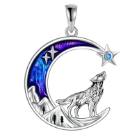 wholesale 925 Sterling Silver Howling Wolf Moon Pendant Necklace-Wolf necklace Without Chain