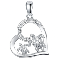 wholesale 925 Sterling Silver Mother And Child Turtle Pendant Necklace With Crystals-turtles necklace Without Chain