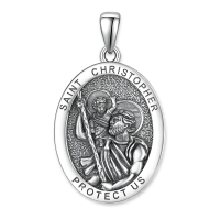 wholesale 925 Sterling Silver Saint Christopher Oval Religious Medal Pendant-Saint Christopher Without Chain