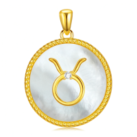 wholesale Gold 925 Sterling Silver Mother of Pearl Taurus Zodiac Pendant Necklace-Taurus Without Chain