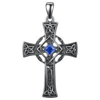 wholesale 925 Sterling Silver Garnet Celtic Cross Necklace for Men 22 +2 Chain-Black-September Without Chain