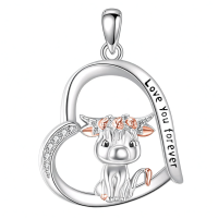 wholesale 925 Sterling Silver Love You Forever Cow Pendant Necklace-Cow Without Chain
