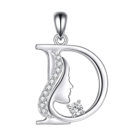 wholesale 925 Sterling Silver Alphabet A Z Initial Letter Pendant Necklace for Women Jewelry Gifts-D Without Chain
