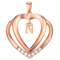 wholesale 925 Sterling Silver Moissanite Heart Initial Pendant Necklace for Her-Rose Gold - N Initial Without Chain