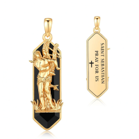 wholesale 925 Sterling Silver Gold Plated Saint Sebastian Black Onyx Pendant Necklace-St Sebastian Without Chain
