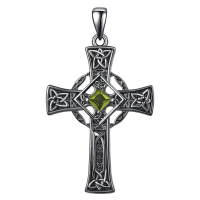 wholesale 925 Sterling Silver Garnet Celtic Cross Necklace for Men 22 +2 Chain-Black-August Without Chain