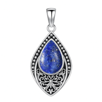 wholesale 925 Sterling Silver Green Moss Agate Teardrop Pendant Necklace-06-Lapis Lazuli Without Chain