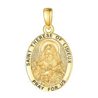 wholesale Gold-Plated 925 Sterling Silver St Therese of Lisieux Medal Necklace with Pray For Us Inscription and Roses Design - Catholic Gift for Women (18+2) Chain-Saint Therese of Lisieux Without Chain
