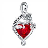 wholesale 925 Sterling Silver Heart Pendant Necklace Wholesale With Purple Gemstone-January-Carnation Without Chain