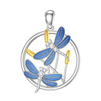 wholesale 925 Sterling Silver Blue Enamel Gold Accents CZ Dragonfly Pendant Necklace for Women-Type 1 Without Chain