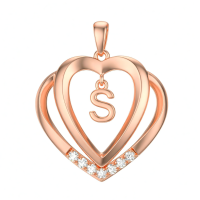 wholesale 925 Sterling Silver Moissanite Heart Initial Pendant Necklace for Her-Rose Gold - S Initial Without Chain