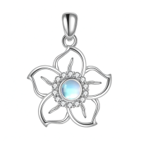 wholesale 925 Sterling Silver Moonstone Flower Pendant Necklace With Crystal Accents-Flower Without Chain