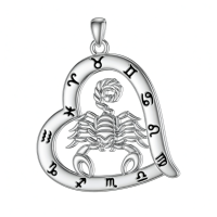 wholesale 925 Sterling Silver Zodiac Necklace with 12 Constellations Horoscope Heart Pendant for Women-01-Scorpio Necklace(10.24-11.22)-01-Scorpio Necklace(10.24-11.22) Without Chain