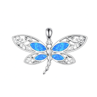 wholesale 925 Sterling Silver Blue Opal Filigree Dragonfly Pendant Necklace for Women and Moms-Blue Opal Dragonfly Pendant Without Chain