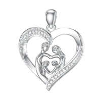 wholesale 925 Sterling Silver Heart Family Pendant Necklace Wholesale With Cubic Zirconia-Two Without Chain
