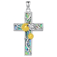 wholesale 925 Sterling Silver Cross Pendant With Abalone Shell And Gold Accents-Ladybug Without Chain
