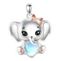 wholesale 925 Sterling Silver Cute Elephant Pendant With Rose Gold Bow And Heart Charm Necklace-E-Elephant Without Chain