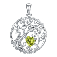 wholesale 925 Sterling Silver Heart Moonstone Tree Of Life Pendant Necklace-08-Aug-Peridot Without Chain