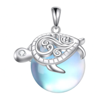 wholesale 925 Sterling Silver Blue Opalite Turtle Pendant Necklace with Swirl Design and CZ Accents-T-Turtle-A Without Chain