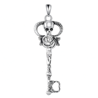 wholesale 925 Sterling Silver Skull Rose Key Pendant Necklace for Women Gothic s-Key01 Without Chain