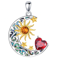 wholesale 925 Sterling Silver Crescent Moon Pendant Necklace Wholesale With Heart And Sun Design-Sun Moon Star-Jul. Without Chain