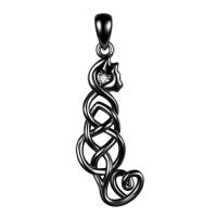 wholesale 925 Sterling Silver Black Celtic Knot Heart Pendant Necklace for Cat Lovers Gifts-Black Without Chain