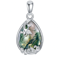 wholesale 925 Sterling Silver Green Moss Agate Teardrop Pendant Necklace for Women - Nature Inspired s-B1-Moss agate Without Chain
