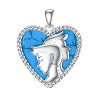 wholesale 925 Sterling Silver Heart-Shaped Horse Head Pendant with Blue Stone and Rope Border Necklaces for Women Girls s-Gemini (5.21-6.20) Without Chain