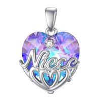 wholesale 925 Sterling Silver Purple & Blue Heart Pendant Necklaces with Niece Inscription-Niece Without Chain