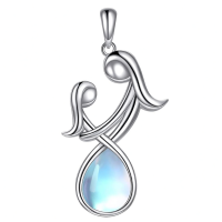 wholesale 925 Sterling Silver Angel Pendant With Moonstone Drop-I-mother and daughter moonstone Without Chain