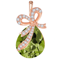 wholesale 925 Sterling Silver Red Crystal Bow Pendant Necklace-08-Aug-Peridot Green Without Chain