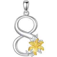 wholesale 925 Sterling Silver Infinity Lucky Number 8 Gold Lily Flower Pendant Necklace-Number 8 Without Chain