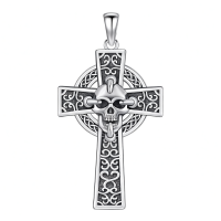 wholesale 925 Sterling Silver Cross with Gothic Skull Pendant Necklace for Women and Men-Skull and Cross Without Chain