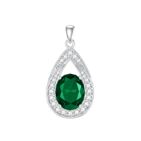 wholesale 925 Sterling Silver 11 8mm Oval Birthstone Crystal Teardrop Pendant Necklace-5-Emerald Green Without Chain