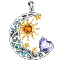 wholesale 925 Sterling Silver Crescent Moon Pendant Necklace Wholesale With Heart And Sun Design-Sun Moon Star-Jun. Without Chain