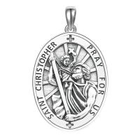 wholesale 925 Sterling Silver St Christopher Medal Necklace for Men Women Prayer  48cm Chain Length-B-Crucifix Cross-Gold-B-Crucifix Cross-Gold Without Chain