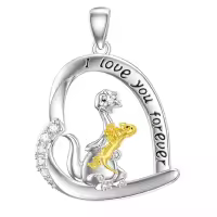 wholesale 925 Sterling Silver Heart-Shaped Giraffe and Baby Pendant Necklace for Women Girls Mothers Day Gift-D-Dinosaur Without Chain