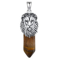wholesale 925 Sterling Silver Brown Stone Pendant Necklaces with Lion Head Charm for Men & Women-B-Lion Without Chain