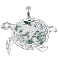wholesale 925 Sterling Silver Turtle Green Agate Pendant Chain Necklace  for Women Girls-Turtle Without Chain