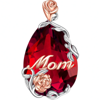 wholesale 925 Sterling Silver Mom Pendant Necklace Platinum Rose Gold Plated Teardrop Red Crystal Jewelry-B-Mom Necklace Without Chain