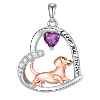 wholesale 925 Sterling Silver Corgi Love Forever Pendant Necklace-1-02-February Without Chain