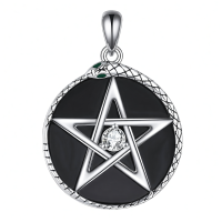 wholesale 925 Sterling Silver Pentagram Snake Black Onyx Cubic Zirconia Pendant Necklace-Onyx Necklace Without Chain