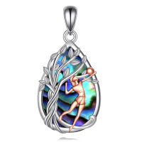wholesale 925 Sterling Silver Abalone Shell Tree of Life Pendant Necklace with Dancing Figure Design-Volleyball Without Chain