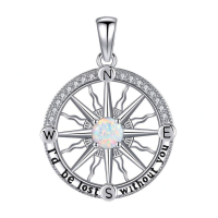 wholesale 925 Sterling Silver Opal Compass Necklace with I'd be lost without you Pendant - Gifts for Women-D April Without Chain