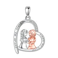 wholesale 925 Sterling Silver Heart Pendant Necklace with Sisters Design - Forever My Friend Always My Sister s for Women and Girls-Sister Necklace Without Chain