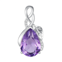 wholesale 925 Sterling Silver Amethyst Teardrop Pendant Necklace With Leaf Design-01-Pear Amethyst Without Chain